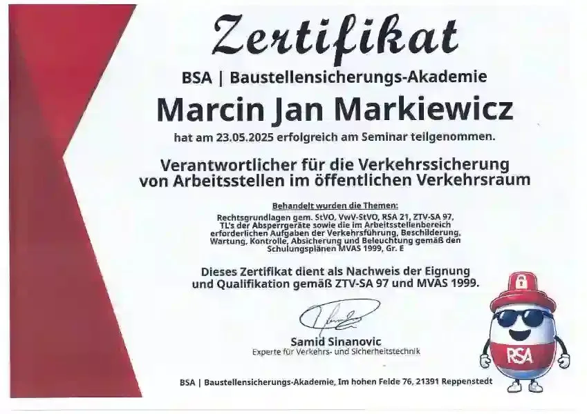Zertifikat BSA | Baustellensicherungs-Akademie